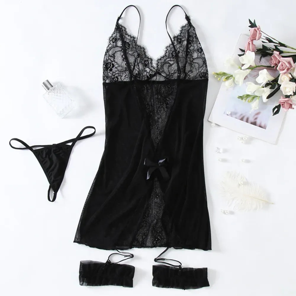Plus Size Crotchless Lingerie Set Garters